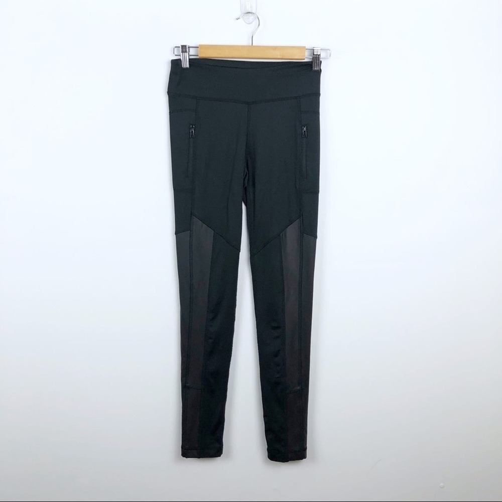 Lukka Lux Faux Leather detail Activewear Athletic Black Leggings Size XS